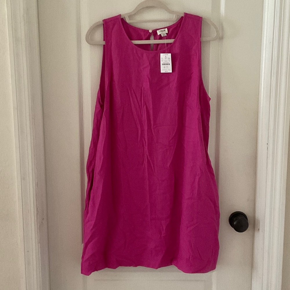 J. Crew Sleeveless Linen Shift Dress with Pockets in Fuchsia